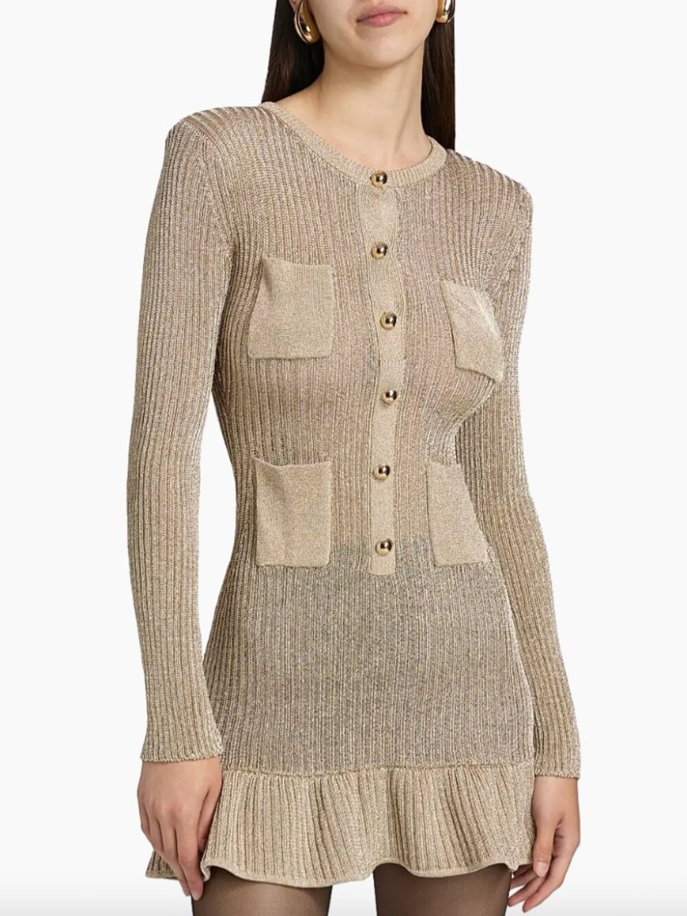 ✨ NWT Self-Portrait Lurex Knit Mini Dress ✨  – Gold Metallic – Size L